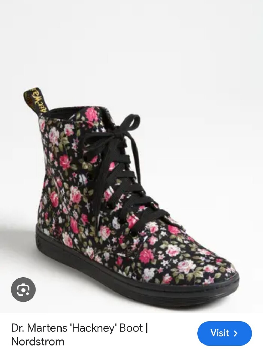 Doc Martens High-Top Canvas Hackney Boots Floral Lace-Up Sneakers Air Wait Soles